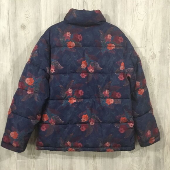 Sundance Kimmy Blue Floral Polyester Fiberfill Double Zip Puffer Jacket Small - Picture 2 of 9